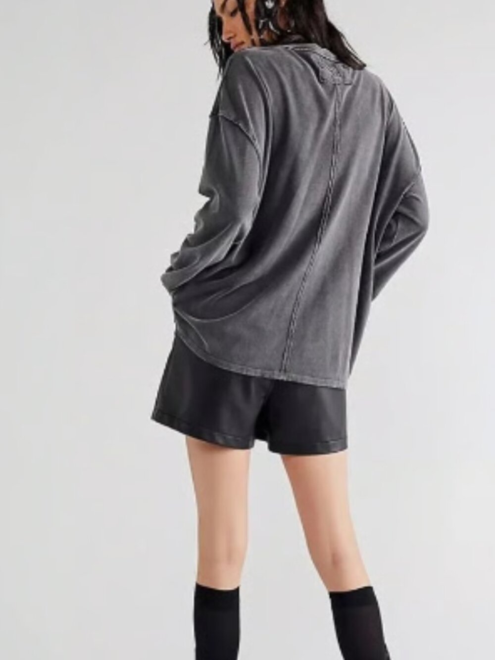 WE THE FREE PEOPLE FADE INTO YOU WASHED BLACK OVERSIZED POCKET TEE TOP NEW XL - Picture 2 of 8